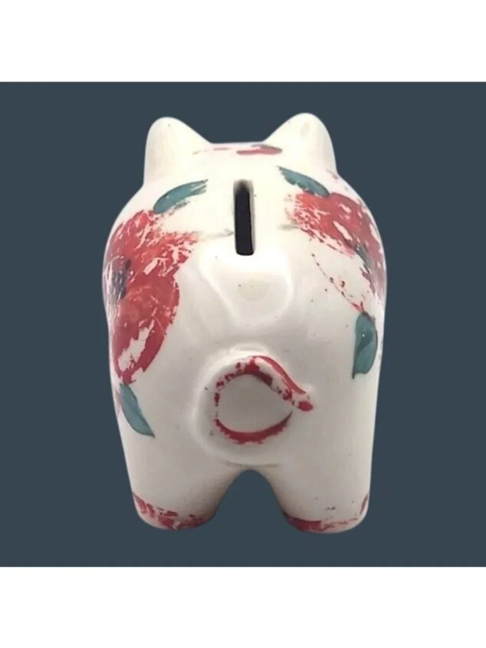 Mid-Century Hand Painted Floral Ceramic Piggy Bank 6